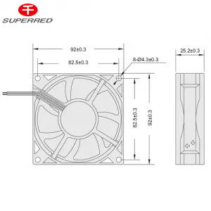 Black DC Cooling Fan 92x92x20 1700-3600 RPM For Refrigerator